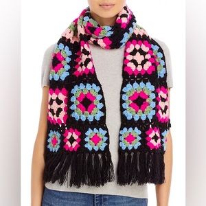 Aqua Crochet Fringed Scarf - One Size - Original Retail $138